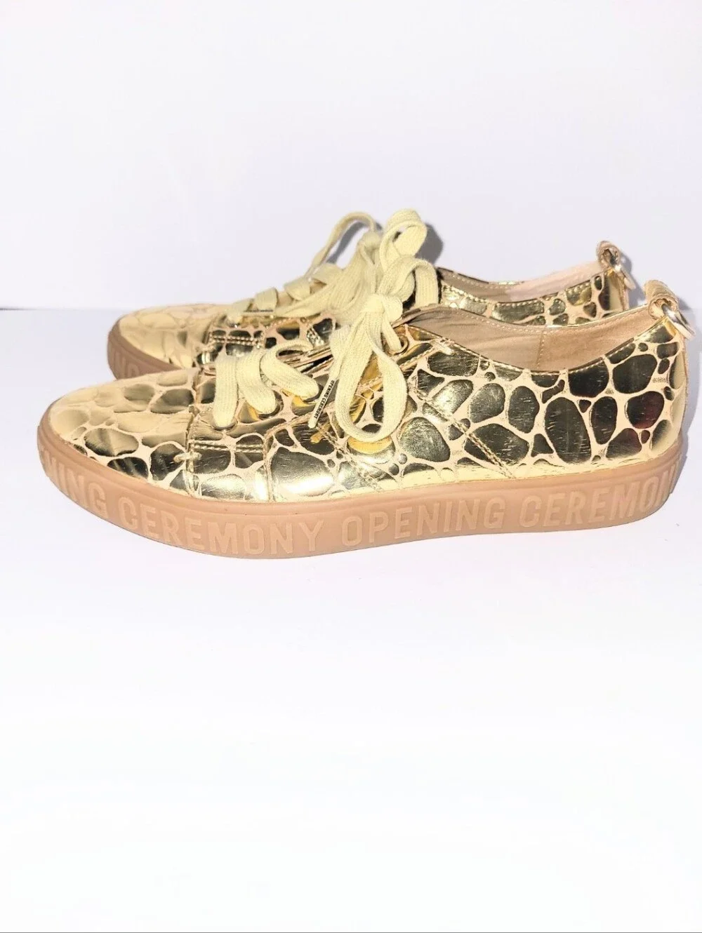 Opening Ceremony Mina Logo Gold Metallic Croco Leather Sneaker Size 38 US 7.5-8